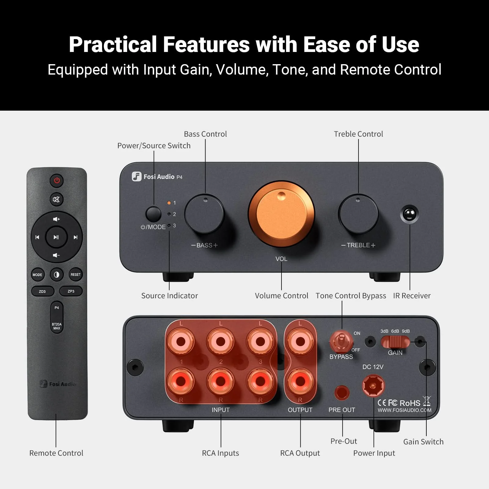 Fosi Audio P4 Mini Preamplifier - Image 3